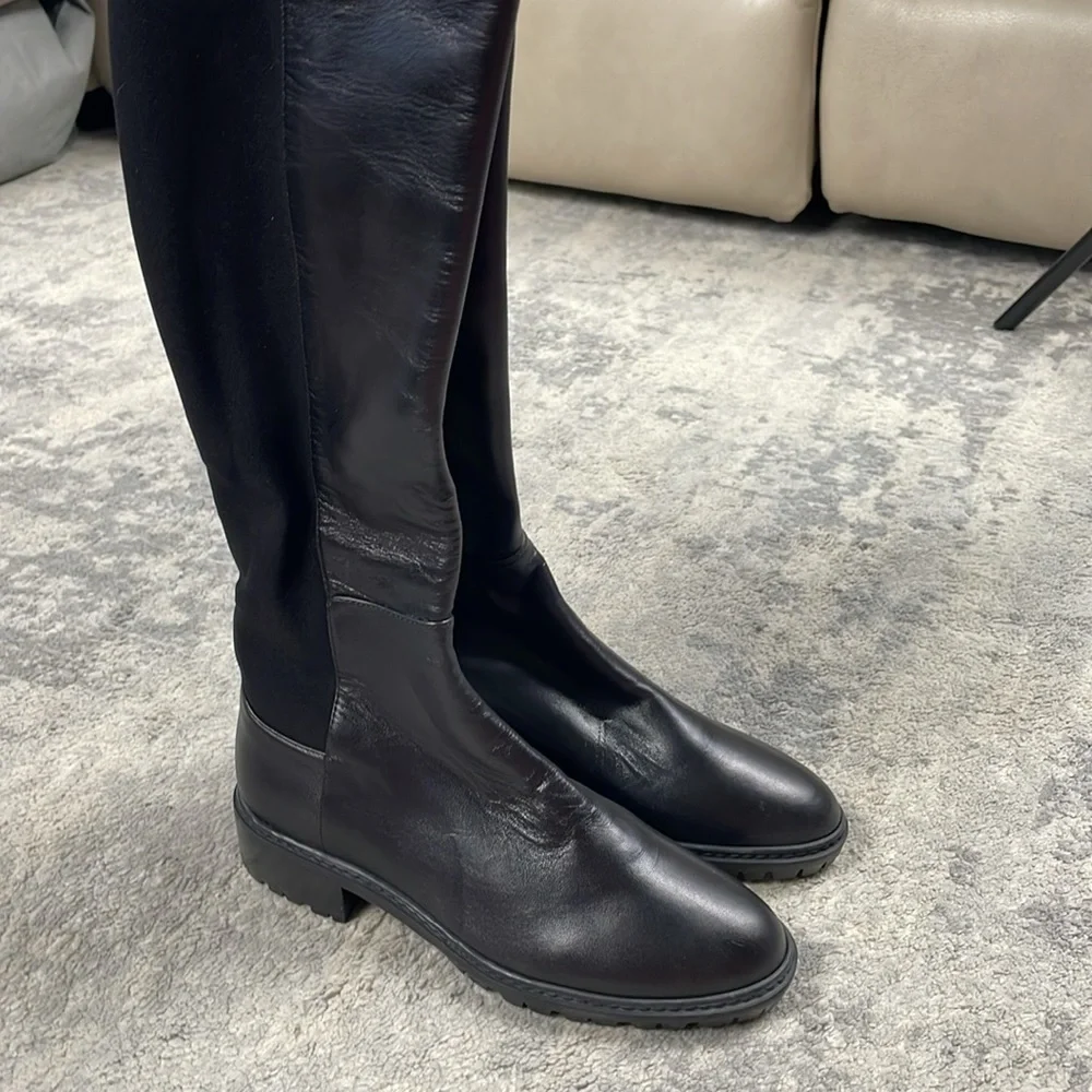 New Stuart Weitzman The City Boot Over the Knee Black Leather Sz 4